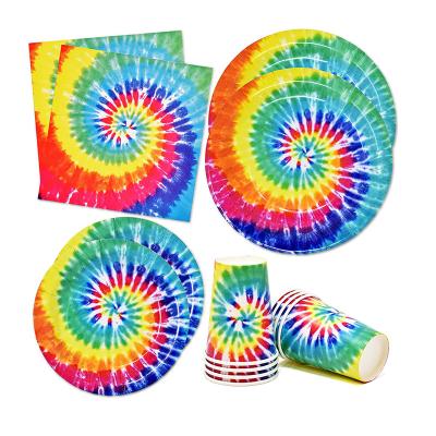 China Tie Dye Birthday Party Theme Decorations Supplies Disposable Eco - Friendly Dishes for sale