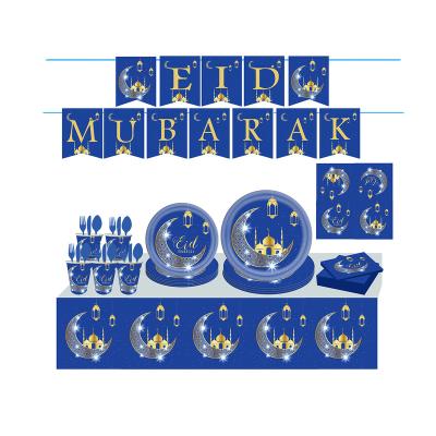 China Eid Mubarak Decor Disposable Paper Plates Cups Islam Napkins Disposable Tableware Set Muslim Party Supplies for sale