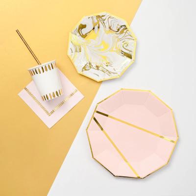 China Disposable Eco-friendly Gold Stamping Printing Party Pink Holiday Party Supplies For Adult for sale