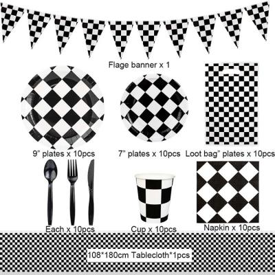 China Disposable Eco-friendly Black And White Verified Print Packing Party Supplies Decorations For Boy Party Set for sale