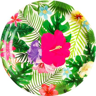 China Tropical Food Contaienr Party 9 Inch Paper Plate Hawaiian Luau Party Supplies Summer Party Supplies for sale