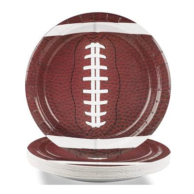 China Food Contaienr 7 Inch Or 9 Inch Round American Football Party Theme Paper Plates Sport Party Decoration for sale