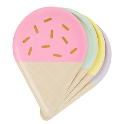 China Food Contaienr Customized Sweet Ice Cream Shape Paper Plate Party Themes Tableware Decorations Tray for sale