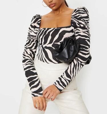 China Wholesale QUICK DRY Zebra Animal Print Square Neck Puff Sleeve Jumpsuit Women Long for sale