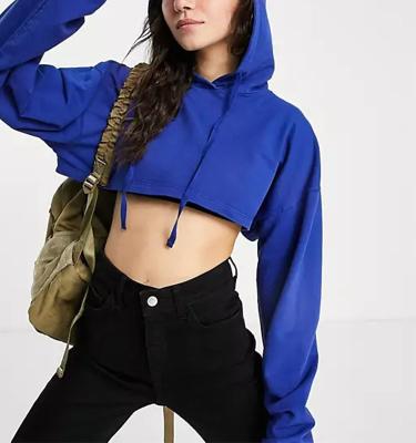 China Anti-Wrinkle Drawstring Drop Shoulder Sweatshirts Casual Hooded Women Cropped Hoodie Ladies for sale