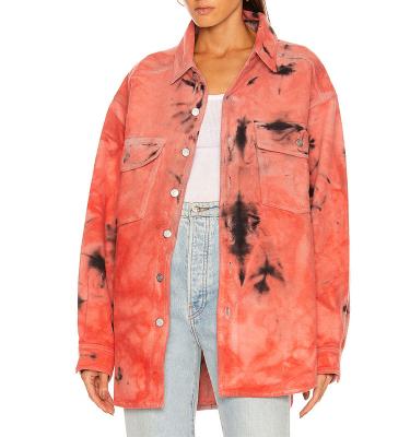 China 2021 Autumn Suede Tie Dye Drop Waterproof Shoulder Oversized Casual Jackets Woman for sale