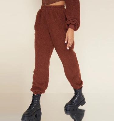 China Winter Teddy Borg Elastic Waist Anti-Wrinkle Sweat Pants Casual Sports Joggers Women for sale