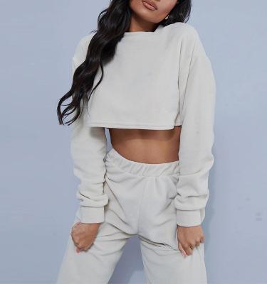 China Fleece Cropped Anti-pilling Long Sleeve Sweatshirt Elastic Waist Joggers Sports Pants Two Piece Set Tracksuit Women for sale