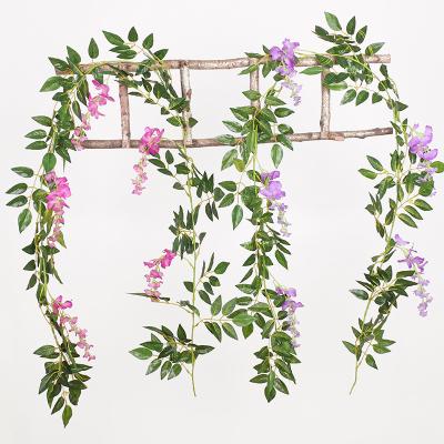 China Flower Rattan Twine Vine Wedding Arch Flower Garden Decoration Ivy Leaf Garland Silk Rose Flower Twine Wisteria Artificial Flower Vine for sale