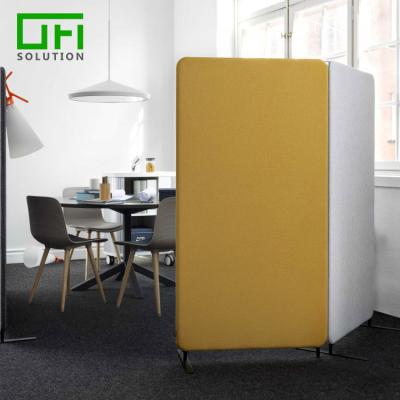 China Highly Efficient Sound Absorption Floor Standing Movable Soundproofing Polyester Acoustic Fabric Panels Office Folding Acoustic Partition for sale