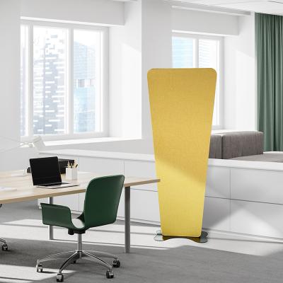 China Highly Efficient Sound Absorption Multi Function Yellow Wrapping Cloth Screen With Black Butterfly Shaped Base For Office for sale