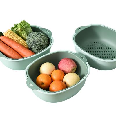 China Sustainable High Quality Kitchen Vegetable Drain Basket Rotating Double Drain Basket Bowl Green Drain Basket for sale