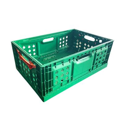 China Sustainable Food Grade Ventilated Durable Agriculture Mesh Large Collapsible Plastic Fruit Vegetable Crate With Handles for sale