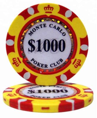 China Clay Golden $1000 Monte Carlo casino Clay Poker Chips 14 grams for sale