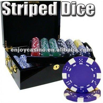 China ABS 500pc Striped Dice Poker Chip Set With Black Mahogany Case for sale