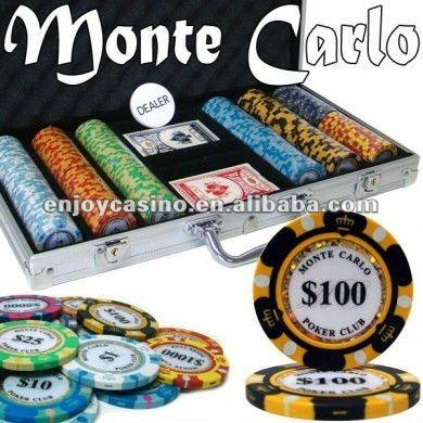 China Clay Monte Carlo Casino Poker Chip Set with Aluminum Case - 300 Pieces for sale