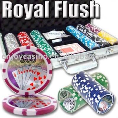 China ABS Royal Flush Casino Sticker Poker Chips Set With Aluminum Case - 300 Pieces for sale