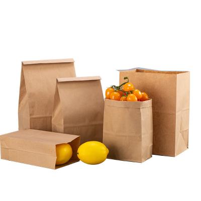 China Low moq wholesale recyclable take out take out food grade biodegradable kraft paper takeaway bags with square bottom for sale