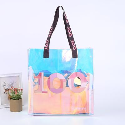 China New Design Holographic Iridescent Waterproof Plastic Laser Logo Custom Shopping Tote Bags BIODEGRADABLE for sale