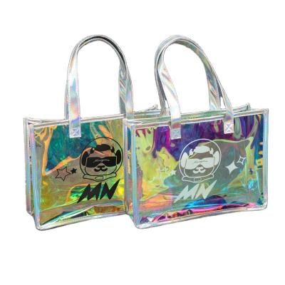 China Fashion Luxury Transparent Custom Clear Laser Iridescence Holographic Shopping Tote Bag for sale