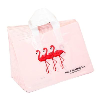 China Cheap Hot Sale BIODEGRADABLE Custom Printed Die Cut Pink Foldable Reusable Carry Shopping Shipping Plastic Bags With Handle for sale