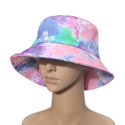 China Cheap New Design Fashion Butterfly Hip Hop Sun White Pattern Fishing Summer Logo Bucket Beach Hat Custom Hats For Women for sale