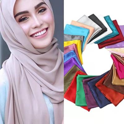 China Hot 2022 New Solid Color Polyester Square Satin Hijab Scarf Women Square Matte Muslim Hijab Shawl Scarf 2022 for sale