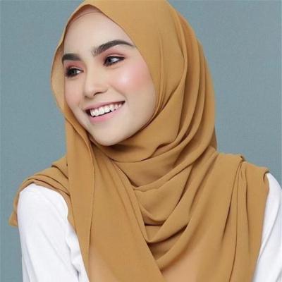 China Wholesale high quality plain heavy muslim borong wrap shawl pearl chiffon shawl solid color polyester georgette hijab bawal for sale