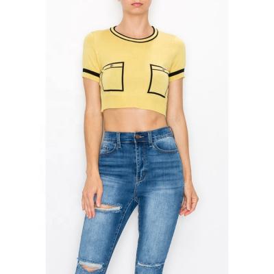 China Anti-Wrinkle OEM Casual Crop Tops Crewneck Pullover Shorts Sheaths Women's Sweater for sale