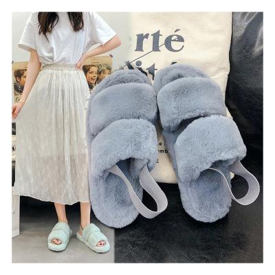 China House Winter Ladies Fashion Fur Furry Indoor Women's Home Furry Women's Bedroom Slides Slippers For Women for sale