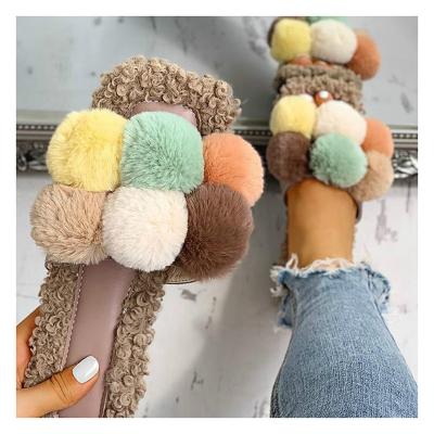 China Fuzzy Home Ladies Fashion Fur Women Female Indoor Slipper Ladies Slides Slippers Designer Flat Bedroom Winter Drop Shipping Anti-slippery Plush for sale