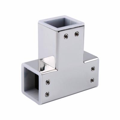 China GM modern three way square tube shower room connector glass fittings stainless steel pipe connector for sale