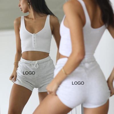 China Custom Anti-Wrinkle Logo Elastic Waist Black Cotton Sweated Woman Jogging Shorts Shear Knitted Woman Workout Running Shorts for sale