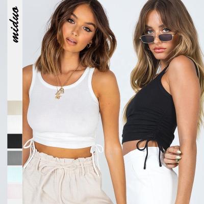 China Summer Women Sexy Soild Color QUICK DRY Sleeveless T Shirts O Neck Crop Tops White Backless Halter Crop Tops Knit Cropped Blouse for sale