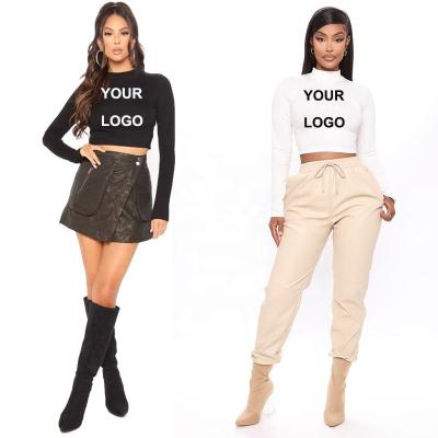 China High Quality OEM Custom Service Autumn Basic Simple Apparel Sexy Fitted Anti-wrinkle White Black Knit Long Sleeve Women Crop Top for sale