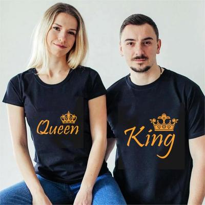 China QUICK DRY high quality women's casual printing short sleeveTshirt couple t-shirt queen and king crown t-shirt for sale