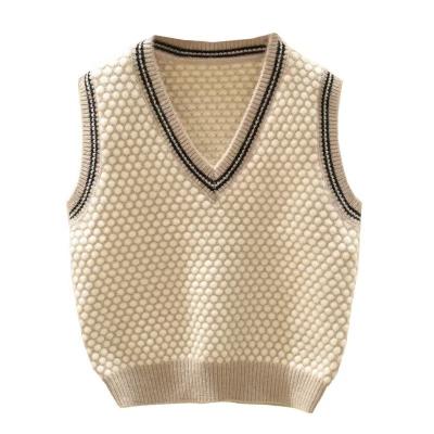 China Customized Sweater Baby Kids Girls V-Neck V-Neck Vest Stripe Computer Knitted Sweater Breathable Computer Knitted Pullover Sweater for sale