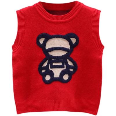 China Baby Kids Baby Girls Sweater Customized V-Neck Breathable Vest Little Bear Pattern Jacquard Computer Knitted Pullover Sweater for sale