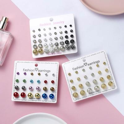 China Wholesale TRENDY Fashion Kids Jewelry Sets Gold Silver Color Women Mix Big Small Rhinestone Pearl Flower Star Stud Earrings for sale