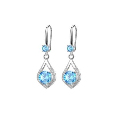 China Wholesale High Quality Blue Topaz Zirconia Dainty Earrings CLASSIC 925 Sterling Silver 925 dangle earrings for sale