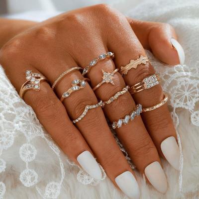 China 2021 TRENDY Bohemian Jewelry Women Waterdrop Ring Knuckle Rings Set For Star Hollow Link Flower 11PCS/Set Retro Fashion for sale