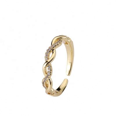 China TRENDY Stainless Steel 18k Gold Plated CZ Opeging Adjustable Twisted Open Rings Zircon Twist Rope Rings for sale