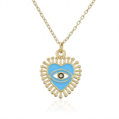 China CLASSIC 18k Gold Plated Colorful Enamel Blue Eye Heart Pendant Necklace Heart Shaped Evil Eyes Pendant Necklace for sale