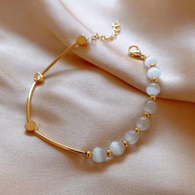 China FASHIONABLE Personalized White Opal Stone Beaded Bracelet Gold Plated Blown Love Heart Bangle Bracelet for sale