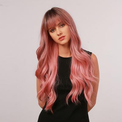 China Sale Parrucca Wig Sale Cosplay Hair Wigs Long Top Dark Pink Synthetic Root Synthetic Wigs With Bangs For Women for sale