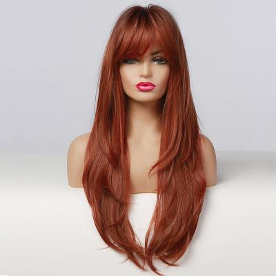 China European Popular Synthetic Wigs Long Dark Root Hair Cosplay Wig Red Synthetic Wigs With Bangs for sale