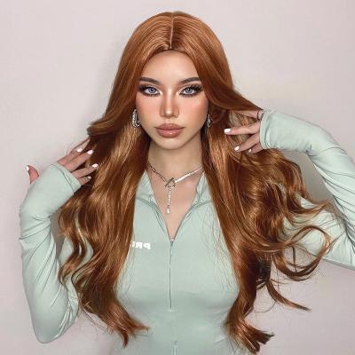 China Parrucca Long Synthetic Wig Ready To Wear Middle Orange Middle Body Wave Wigs Synthetic Hair Wigs For Women Heat Resistant for sale