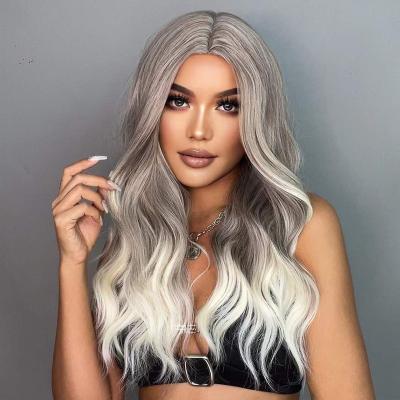 China Wholesale Long Synthetic Wig Hair Wigs Cool Long Style Ombre Gray To White Synthetic Wigs For Women Cosplay Party for sale