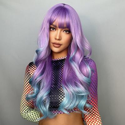 China Wholesale Long Synthetic Wig Cosplay Hair Wigs Mixed Color Long Purple and Blue Synthetic Hair Wigs Body Part Wigs for sale