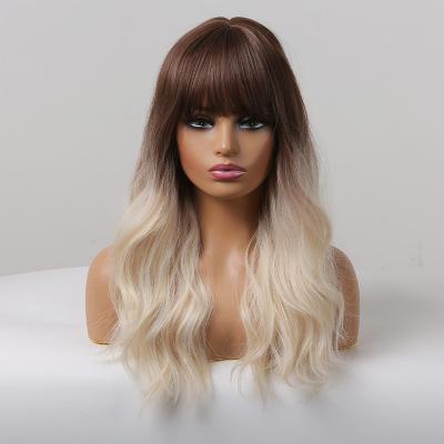 China Fashion Synthetic Hot Style Long Wig Heat Resistant Fiber Hair Wigs Brown To Blonde Synthetic Wigs With Bangs for sale